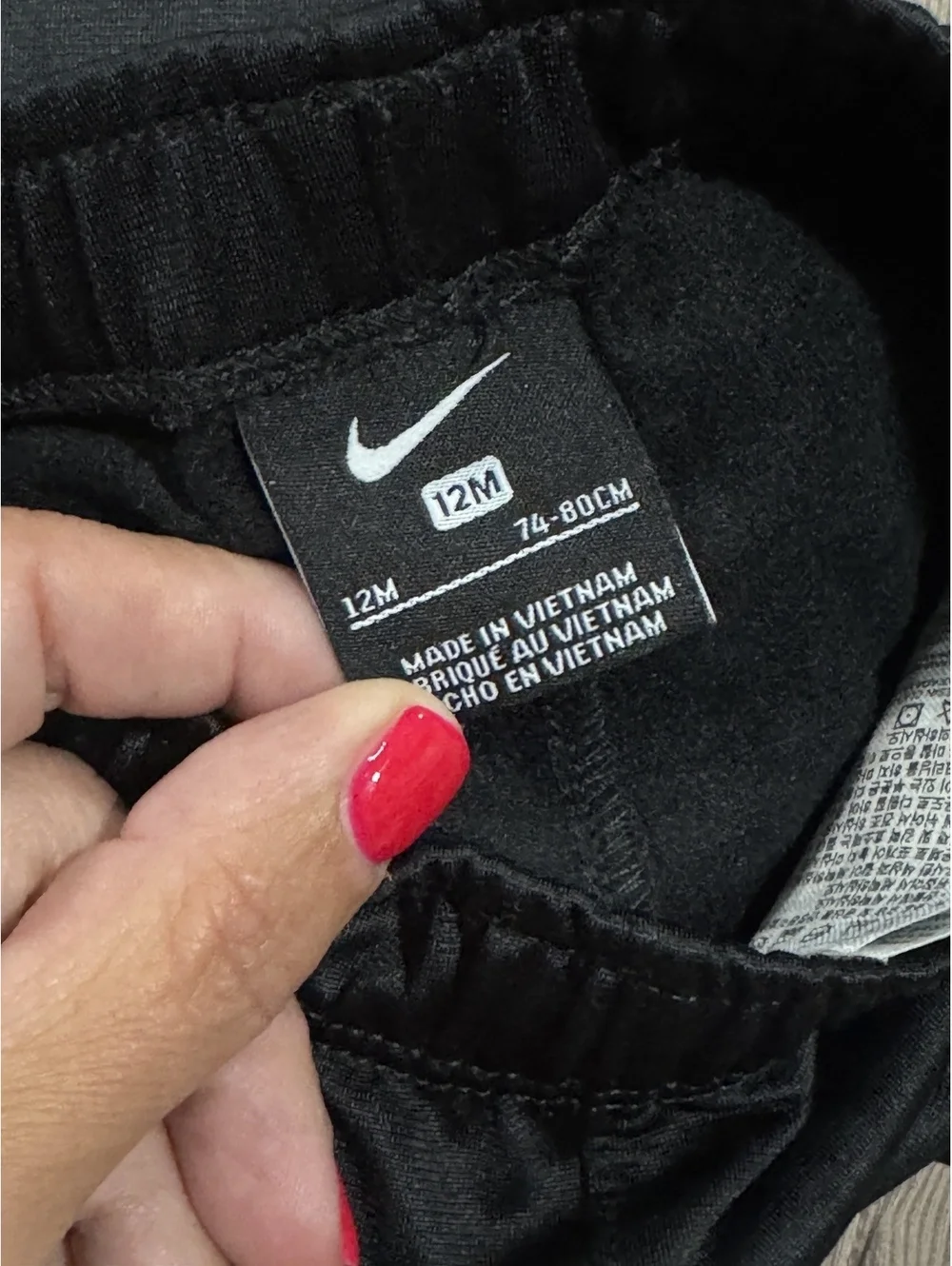 Nike Toddler Black Athletic Pants with Neon Green Logo, Size 12M